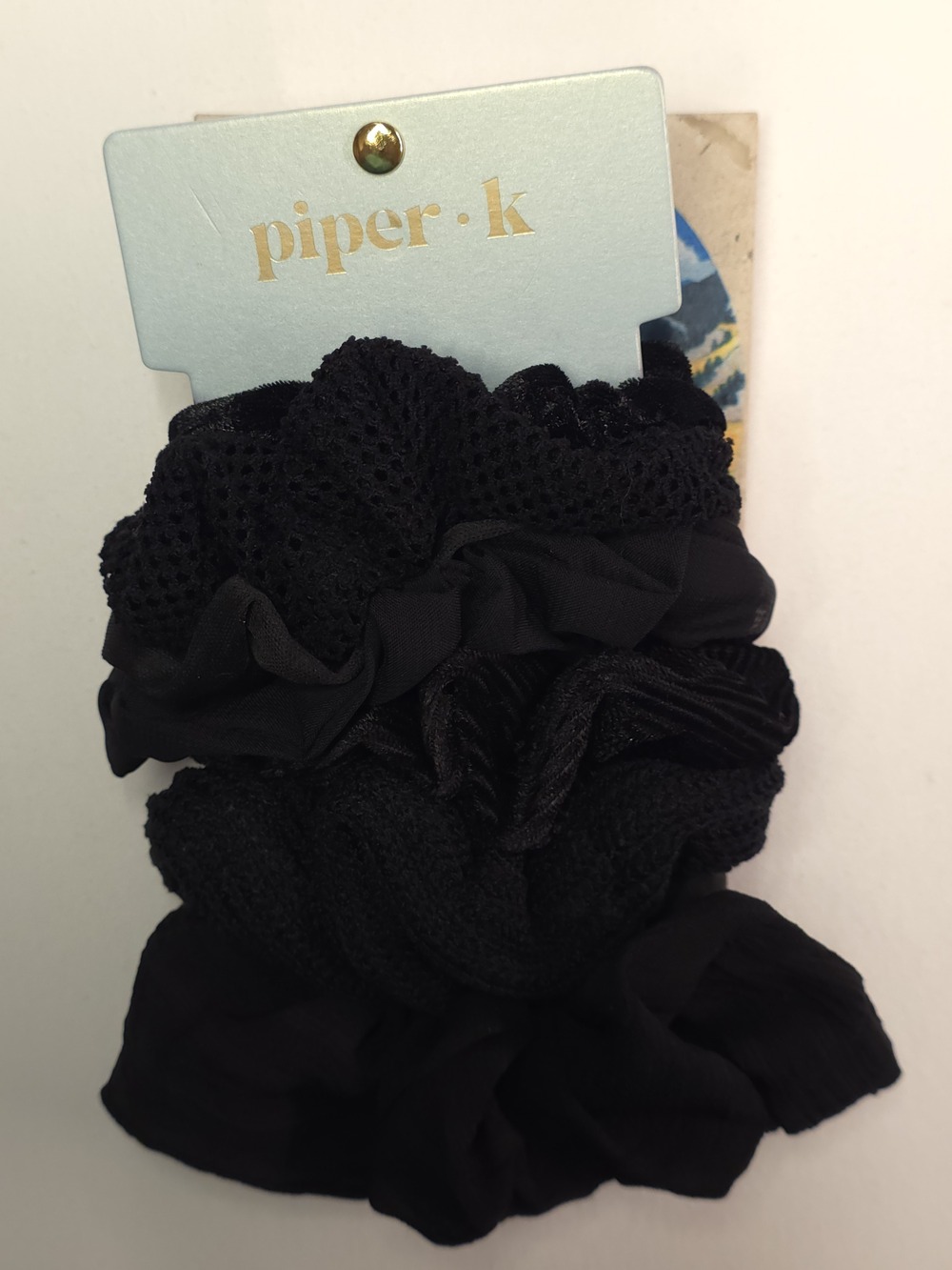 Piper K Assorted Texture Black Scrunchie Set